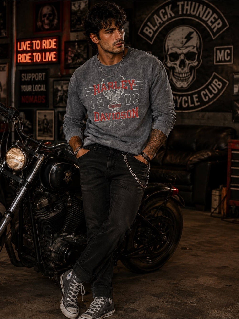 Vintage Harley-Davidson St. Maarten Acid Wash Sweatshirt Size XL